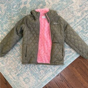 Girls Columbia Olive Jacket with Soft Pink Interior